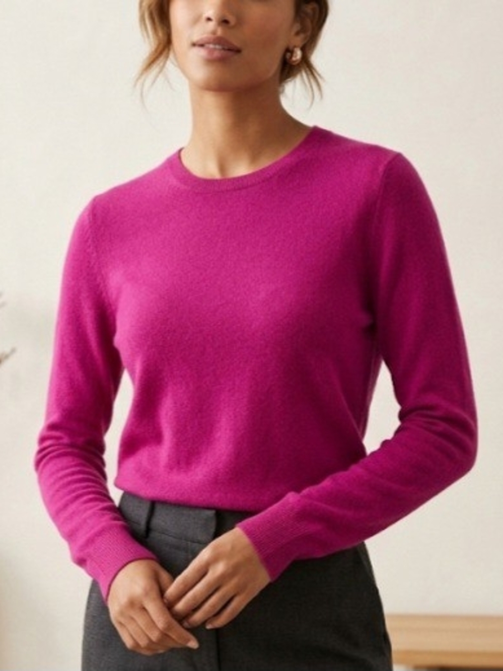 Charter Club Luxury 100% Cashmere Crewneck Sweater Fuchsia Pink- Size S